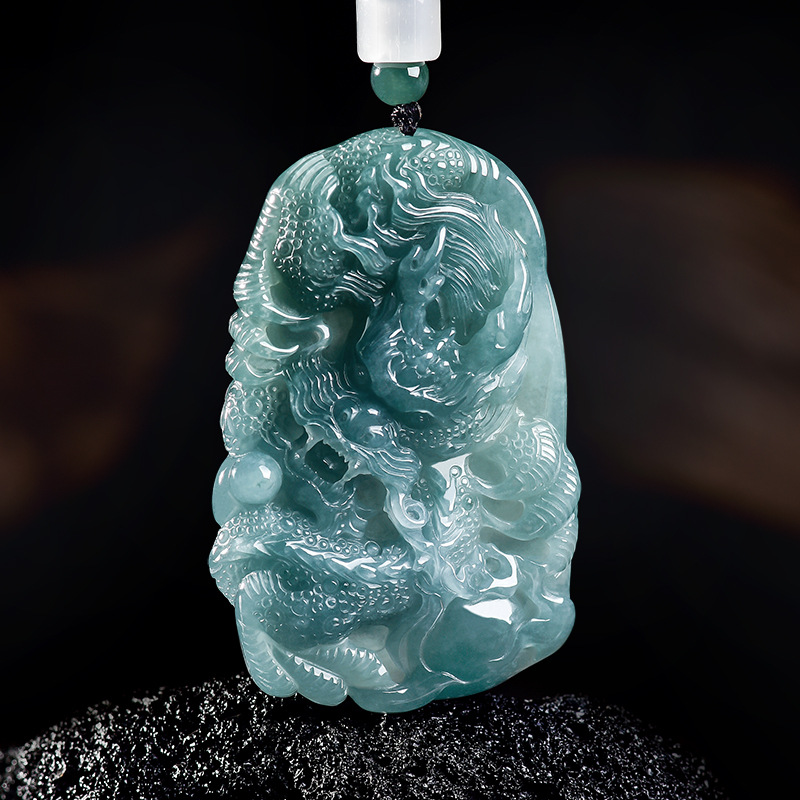 Women Accessories Gift - Natural Burmese Jadeite Dragon Pendant Necklace