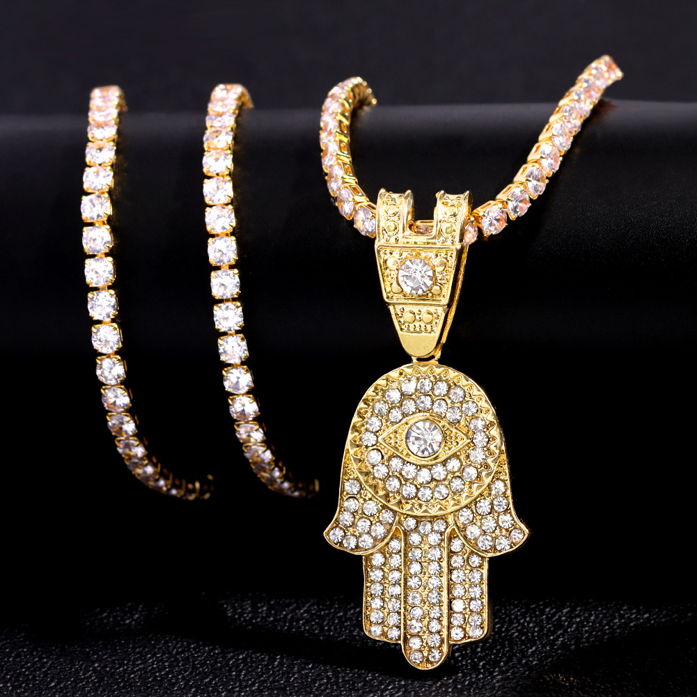 Bling Crystal Hamsa Hand Evil  - Charm Necklace Dainty review and price